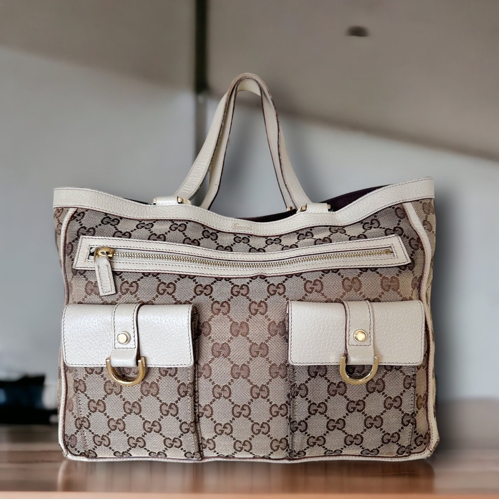 Gucci signature print GG canvas bag off-white messenger abbey pocket tote #H97 - Picture 4 of 10